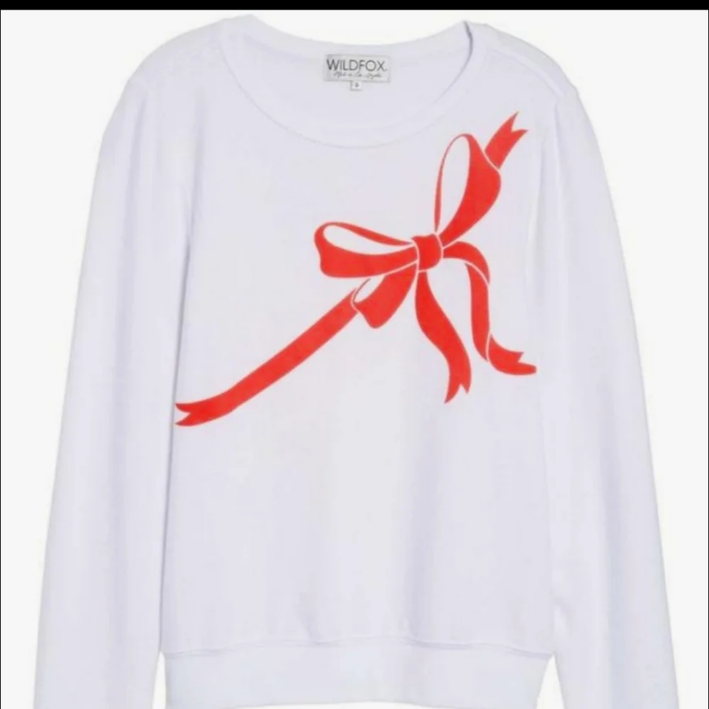 WILDFOX White French Terry Red Ribbon Present Wrap Bow BBJ Jumper Pullover Top - Picture 8 of 12